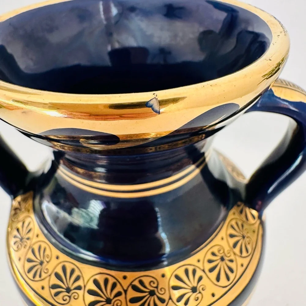 greece 24k gold trim vase Neofitou Keramik 6.8 “tal